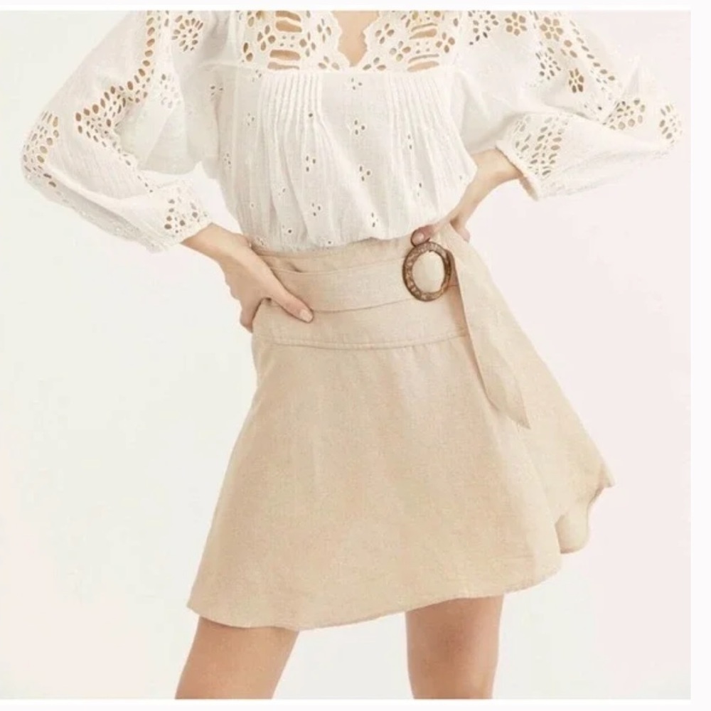 Free People Linen Blend Skirt Tan
